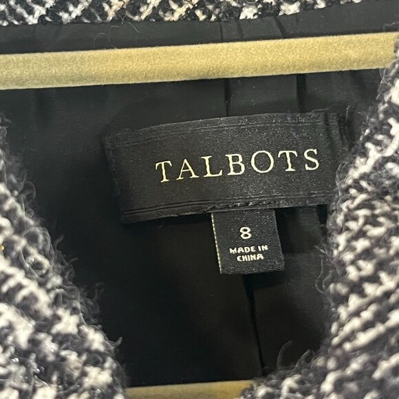 Talbots Wool Blend Black White Silver Wide Collar Large Button Front Blazer 8 - Picture 5 of 9